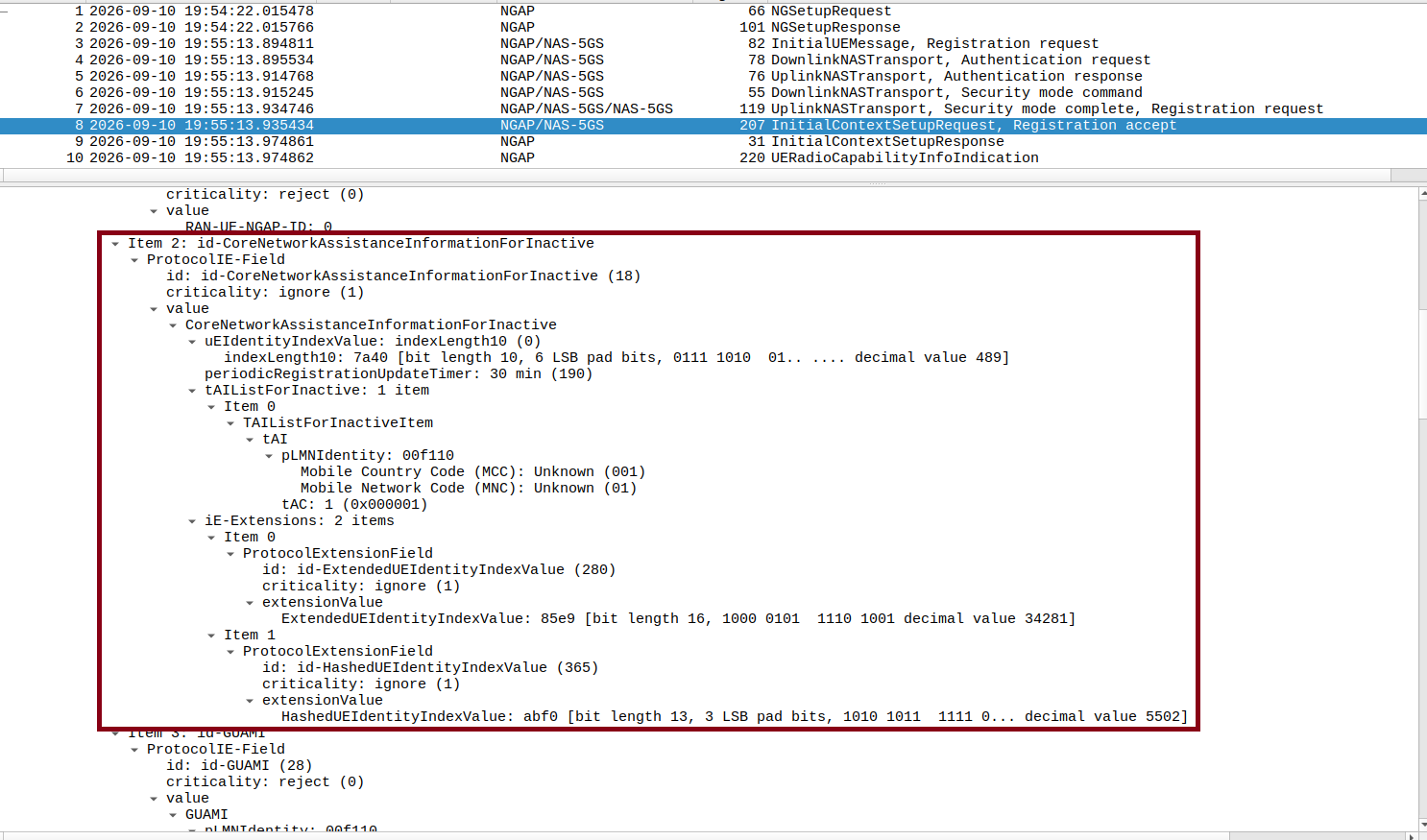 CoreNetworkAssistanceInformationForInactive