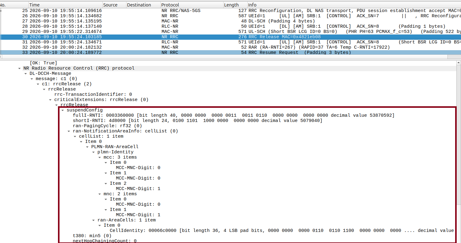 RRCReleasewSuspendConfig
