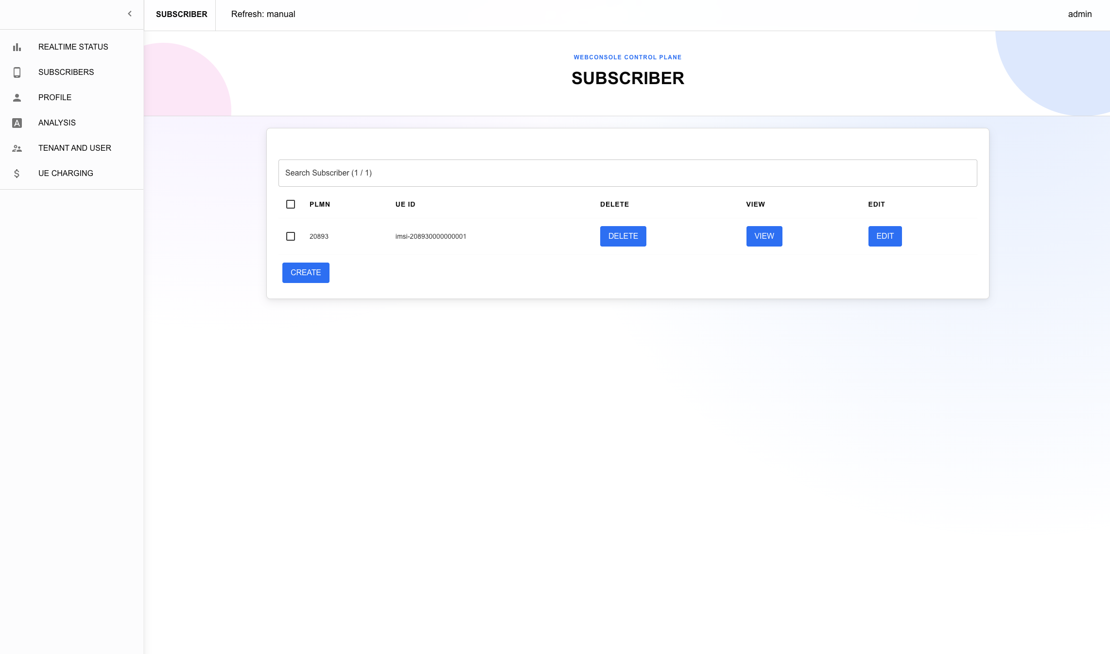 free5GC webconsole Subscribers page